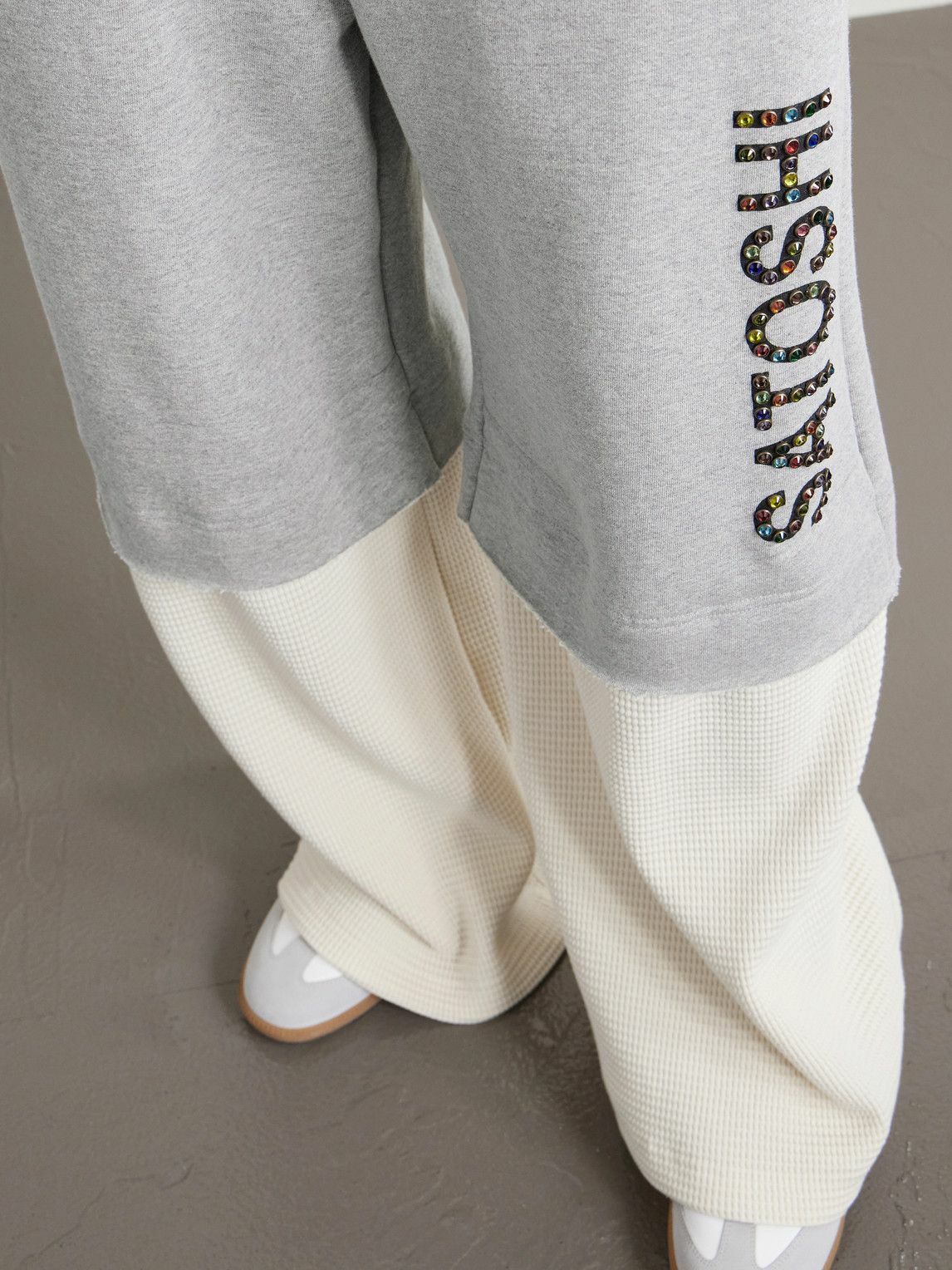 Satoshi Nakamoto - Wide-Leg Logo-Embellished Cotton-Jersey and Waffle-Knit Sweatpants - Gray