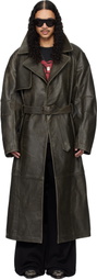 LU'U DAN Khaki Bastard Military Leather Trench Coat