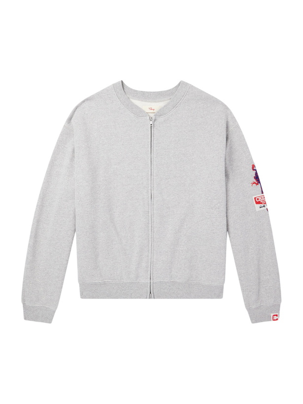 Photo: Cherry Los Angeles - Logo-Embroidered Cotton-Jersey Zip-Up Sweatshirt - Gray