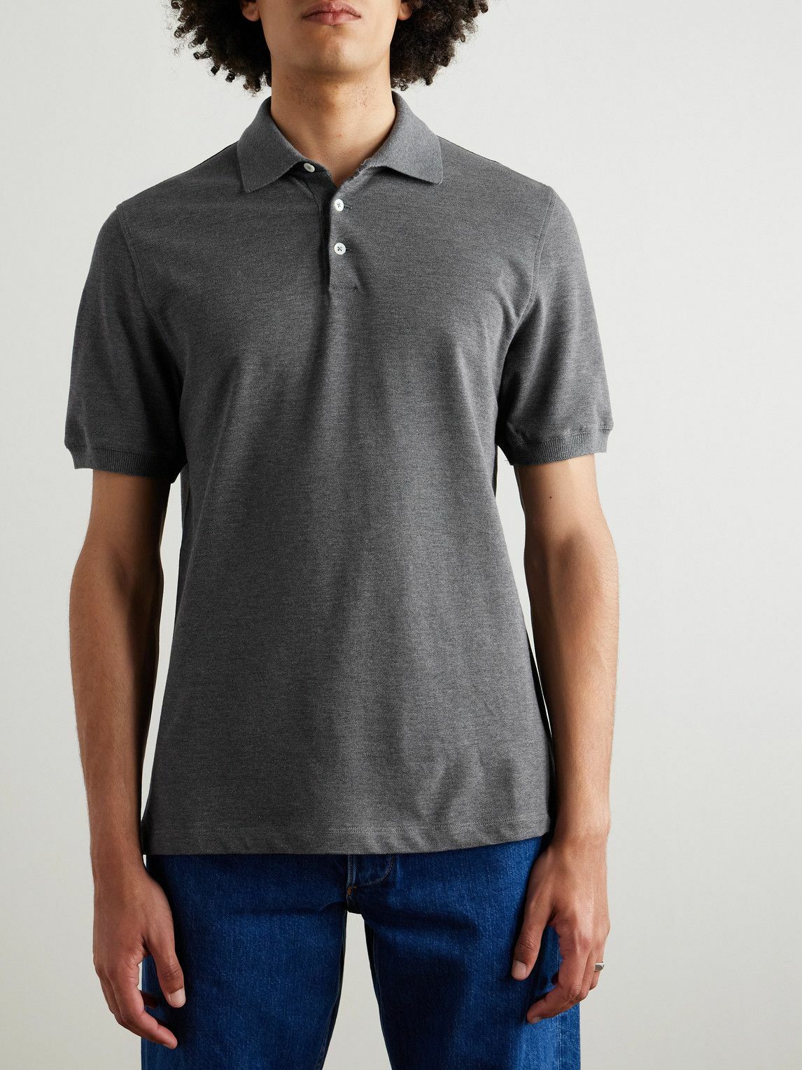 BRUNELLO CUCINELLI スリムフィット ポロシャツ Brunello Cucinelli - Slim-Fit Cotton-Piqué Polo Shirt - Gray