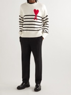 AMI PARIS - Logo-Intarsia Striped Organic Cotton and Wool-Blend Sweater - White