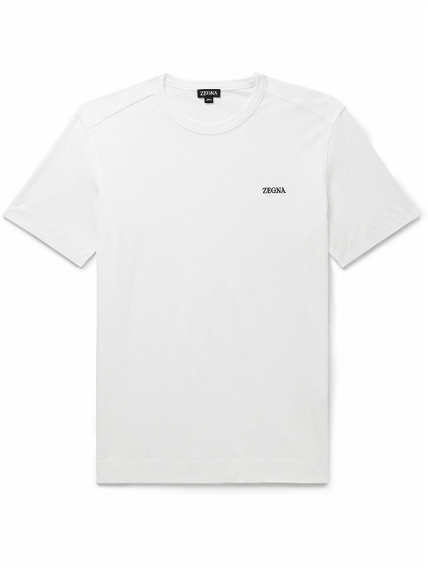 Photo: Zegna - Slim-Fit Logo-Embroidered Cotton-Jersey T-Shirt - White