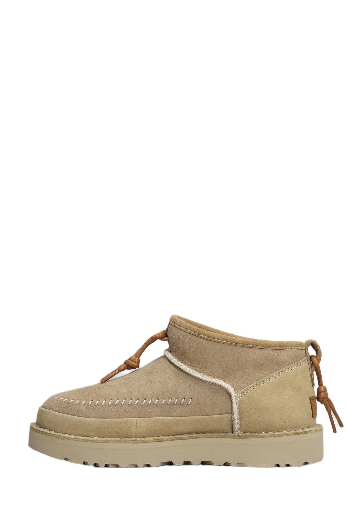 UGG Ultra Mini Crafted Low Heels Ankle Boots In Beige Suede