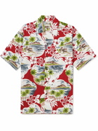 Go Barefoot - Island Pareo Convertible-Collar Printed Cotton Shirt - Red