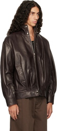 Arma Brown Paulo Leather Funnel Neck Jacket