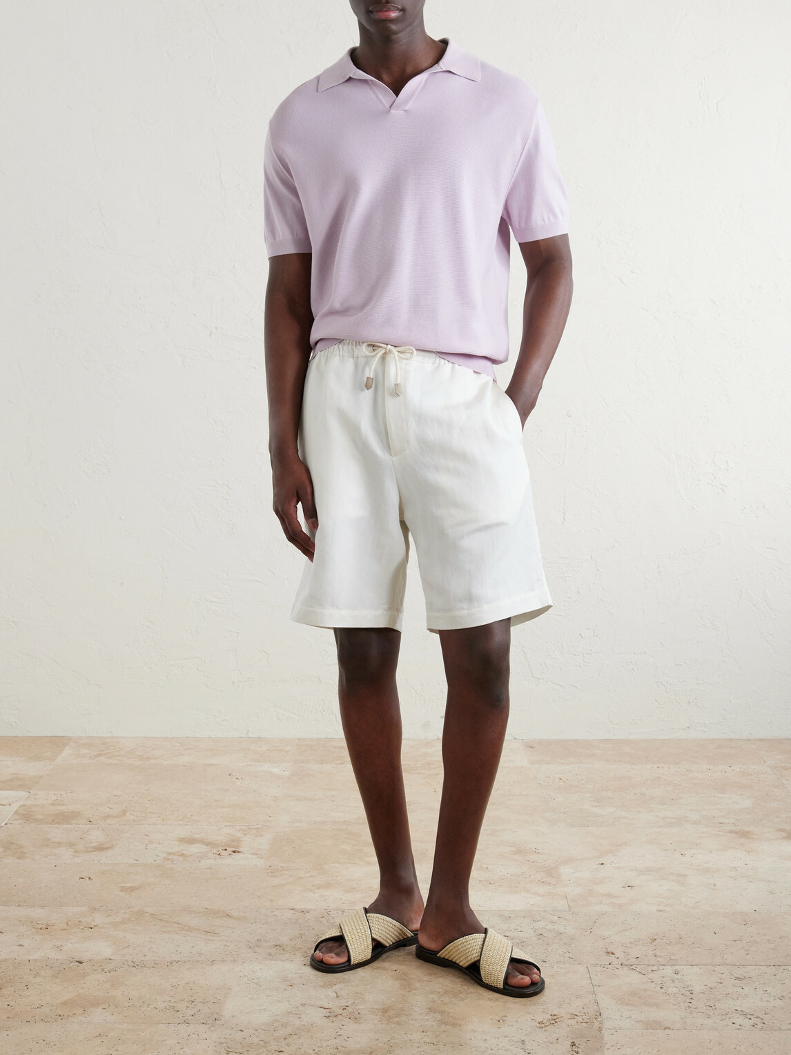 Canali - Straight-Leg Linen And Silk-Blend Bermuda Shorts - White