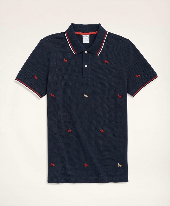 Photo: Brooks Brothers Men's Men's Lunar New Year Cotton Pique Embroidered Rabbit Polo Shirt | Navy