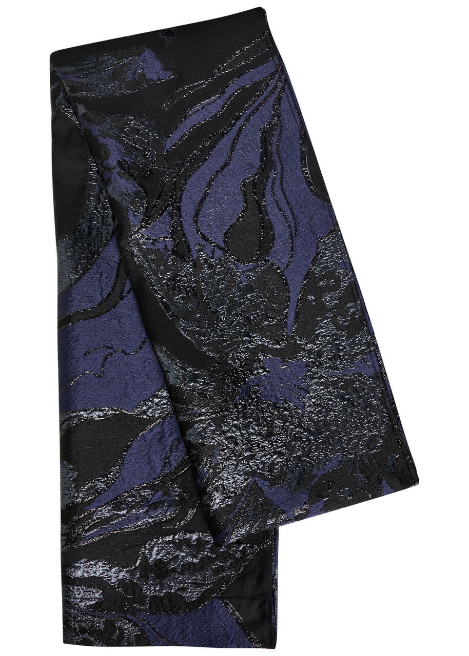 Talbot Runhof Floral-jacquard Woven Stole - Navy - One Size