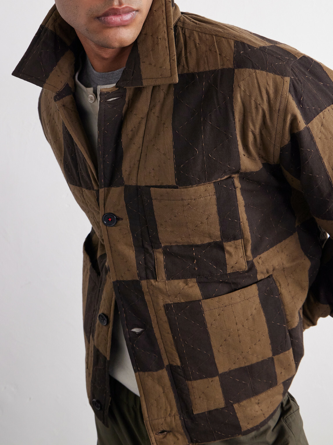 Kardo - Bodhi Embroidered Checked Cotton Blouson Jacket - Brown