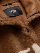 FENDI - Logo-Print Shearling Hooded Jacket - Brown