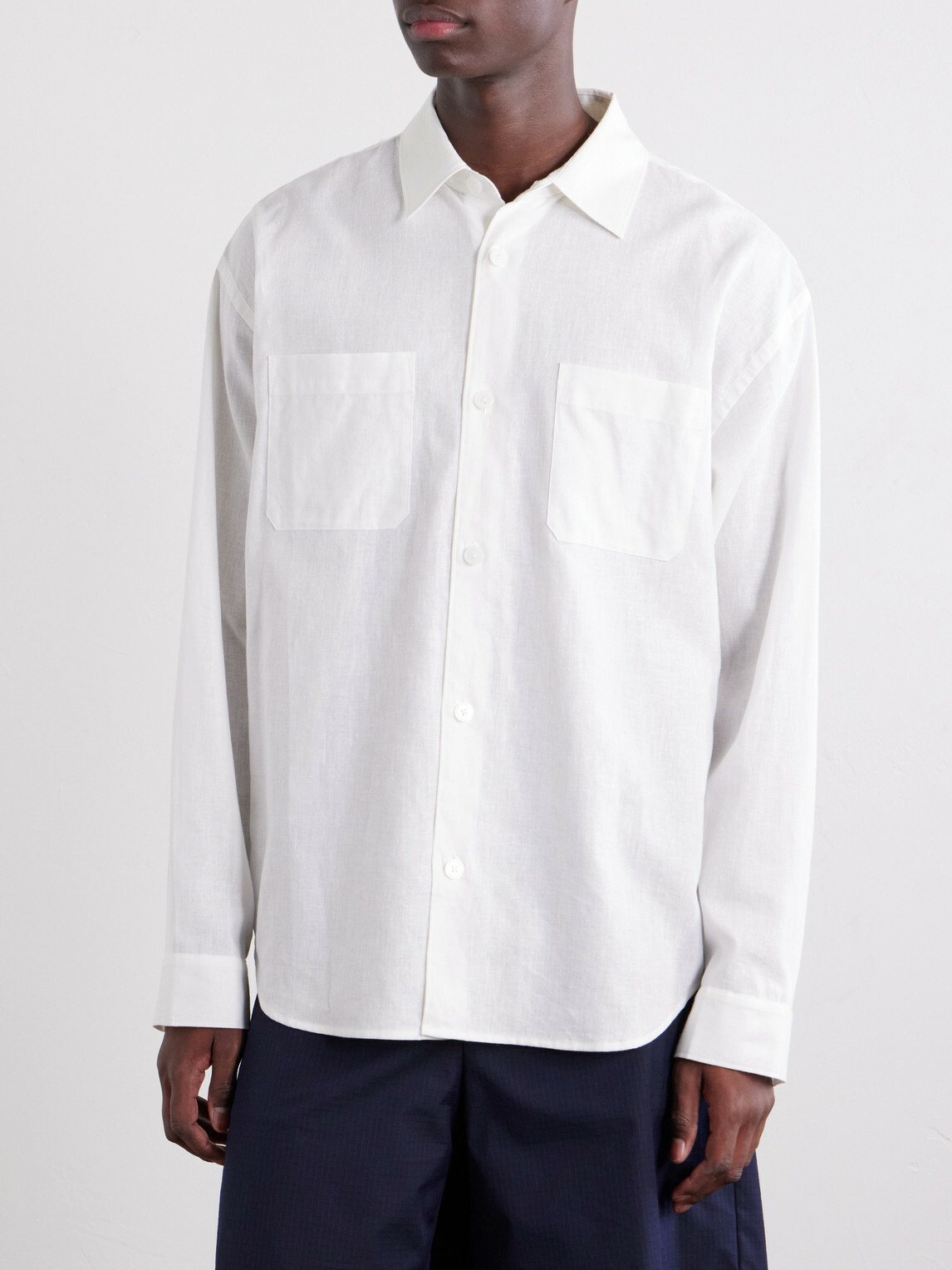FRAME - Logo-Embroidered Cotton, Linen and Ramie-Blend Shirt - White