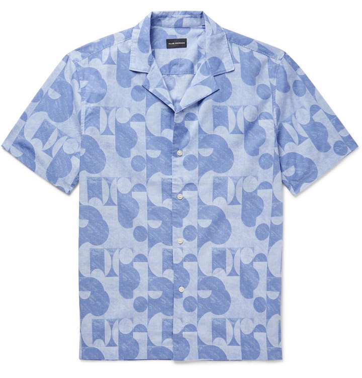 Photo: Club Monaco - Camp-Collar Printed Cotton Shirt - Blue