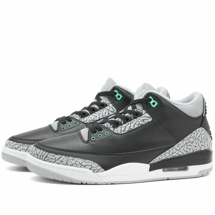 Photo: Air Jordan Men's 3 Retro Sneakers in Black/Green/White