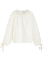 Lug Von Siga Mini Embroidered Semi-sheer Satin Blouse Off White