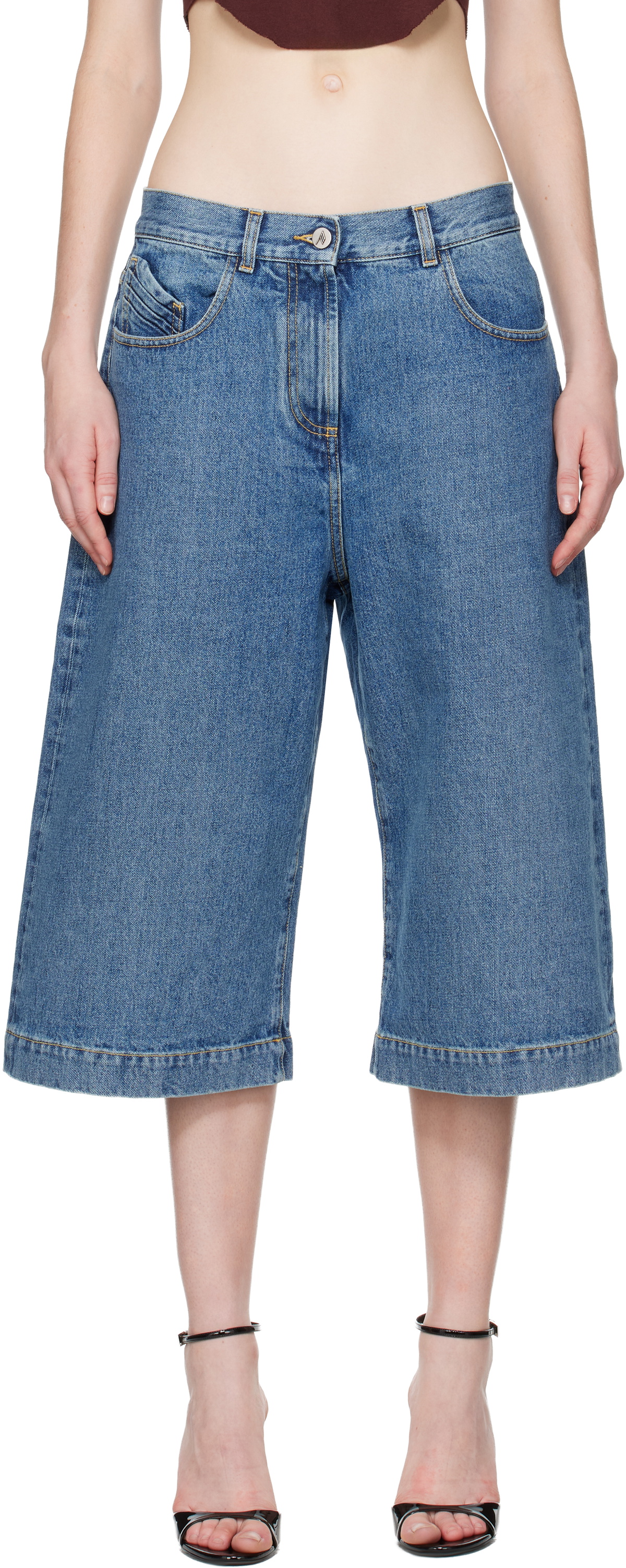 The Attico Blue Washed Denim Shorts