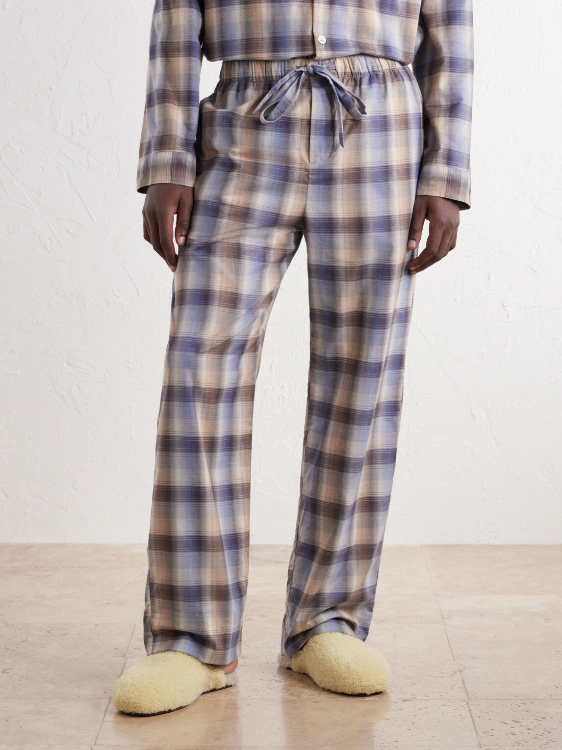 TEKLA - Auralee Checked Organic Cotton-Flannel Pyjama Trousers - Blue