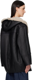 ALAÏA Black Hooded Shearling Parka Jacket