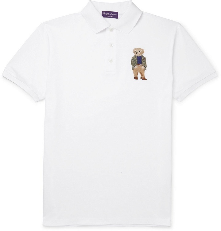 Photo: Ralph Lauren Purple Label - Embroidered Cotton-Piqué Polo Shirt - White