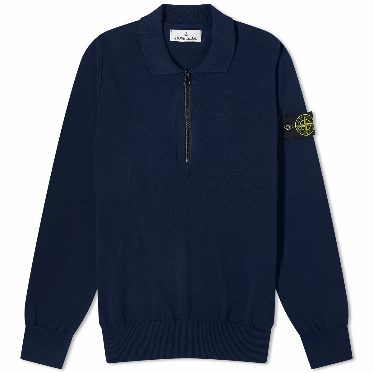 Photo: Stone Island Men's Soft Cotton Long Sleeve Knitted Polo Shirt in Navy
