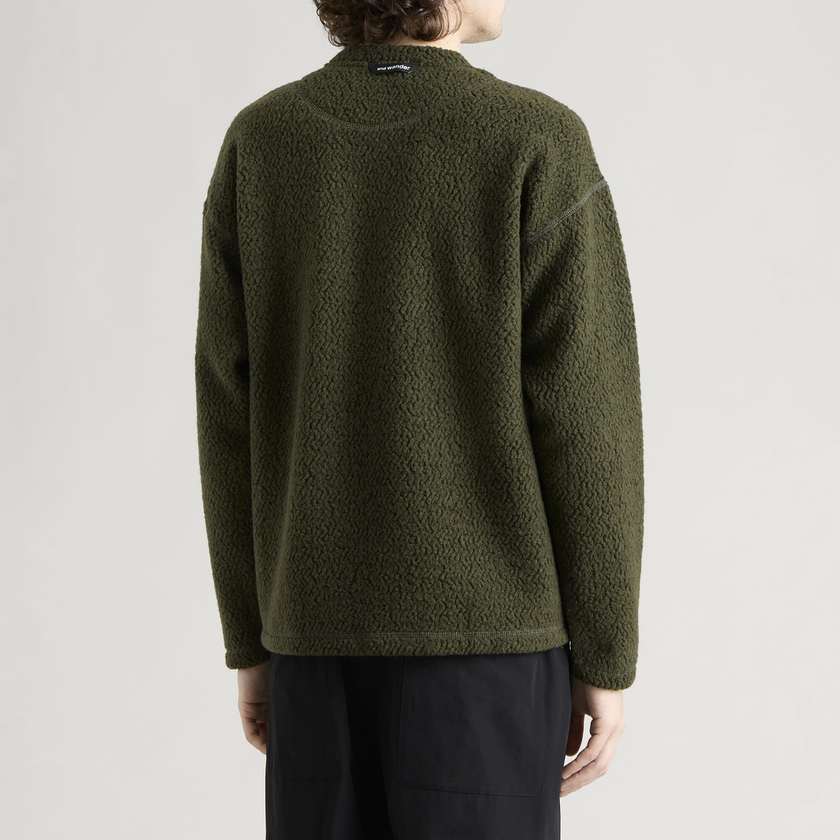 And Wander Men's Re Wool JQ Crew Sweatshirt in Khaki