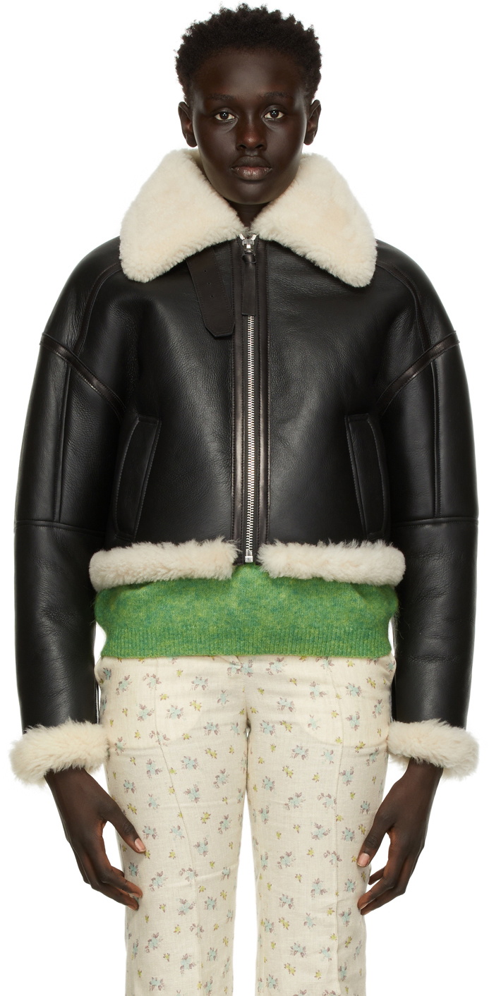 Acne Studios Black & Off-White Lete Shearling Leather Jacket Acne