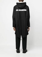 Jil Sander Black Logo Print Hooded Parka Coat