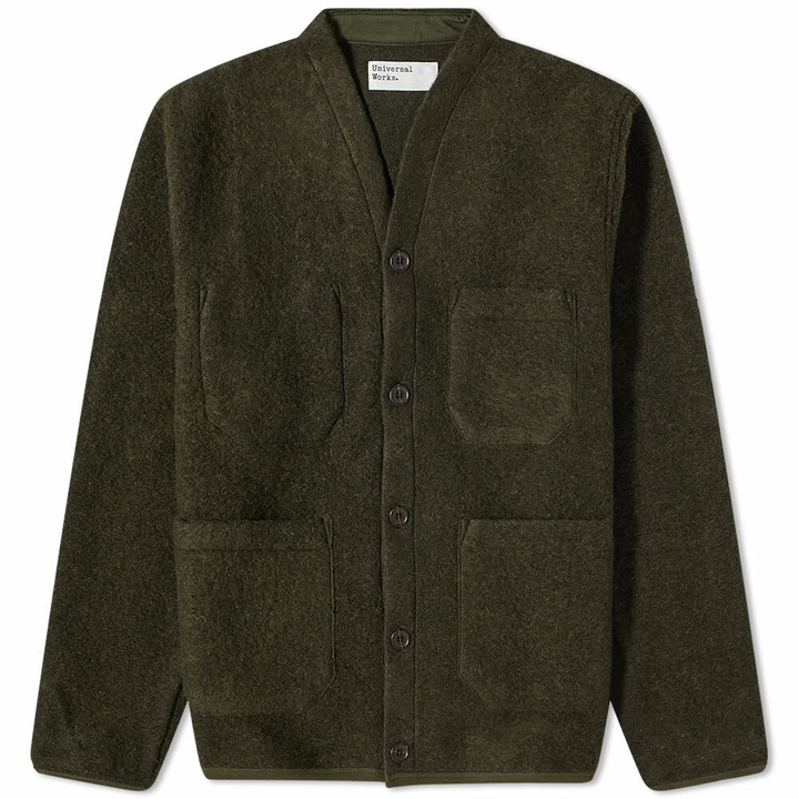 Photo: Universal Works Men's Wool Fleece Cardigan in Olive