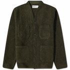 Universal Works Men's Wool Fleece Cardigan in Olive