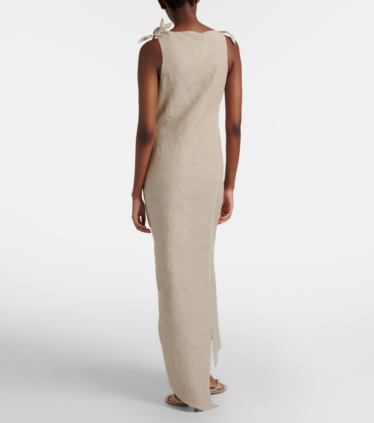 Coperni Floral-appliqué asymmetric linen maxi dress