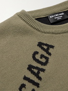 BALENCIAGA - Oversized Logo-Intarsia Cotton-Blend Sweater - Brown