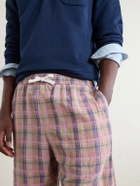 Drake's - Straight-Leg Checked Linen And Cotton-Blend Drawstring Shorts - Pink