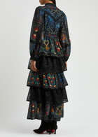 Farm Rio Printed Lace-trim Cotton Maxi Dress Black