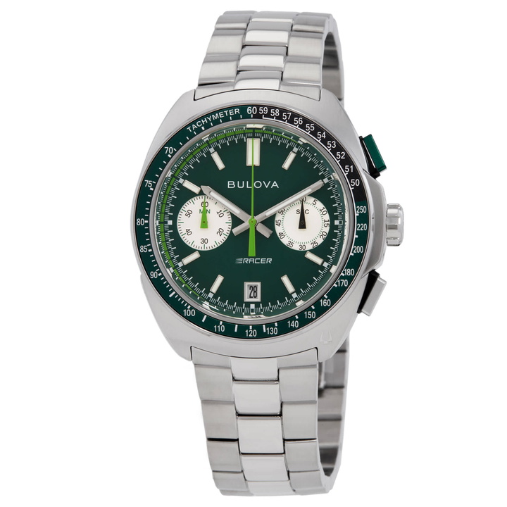 Photo: Bulova Racer Chronograph Quartz Green Dial Mens Watch 98B468
