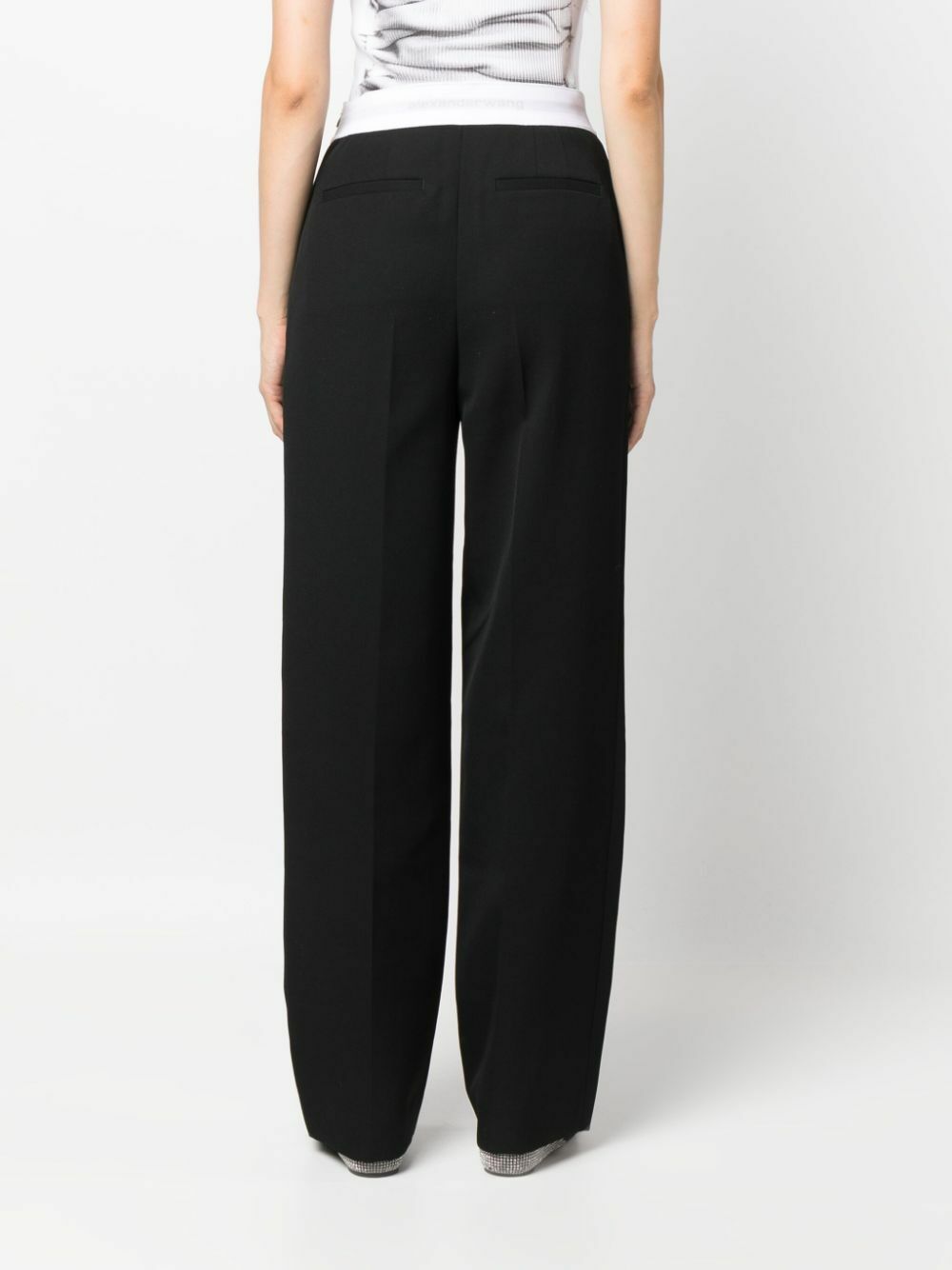 Alexander Wang Black Logo-Waistband Wool Trousers