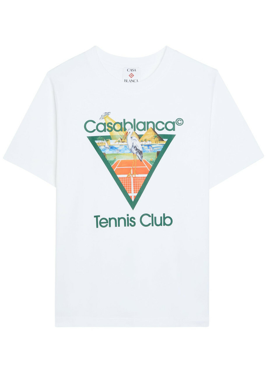 Casablanca Tennis Club Printed Cotton T-shirt White