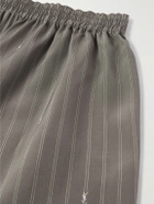 SAINT LAURENT - Straight-Leg Logo-Print Pinstriped Silk Shorts - Gray