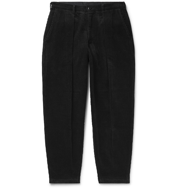 Photo: Monitaly - Tapered Pleated Cotton-Corduroy Trousers - Black