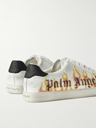 Palm Angels - Distressed Logo-Print Suede-Trimmed Leather Sneakers - White