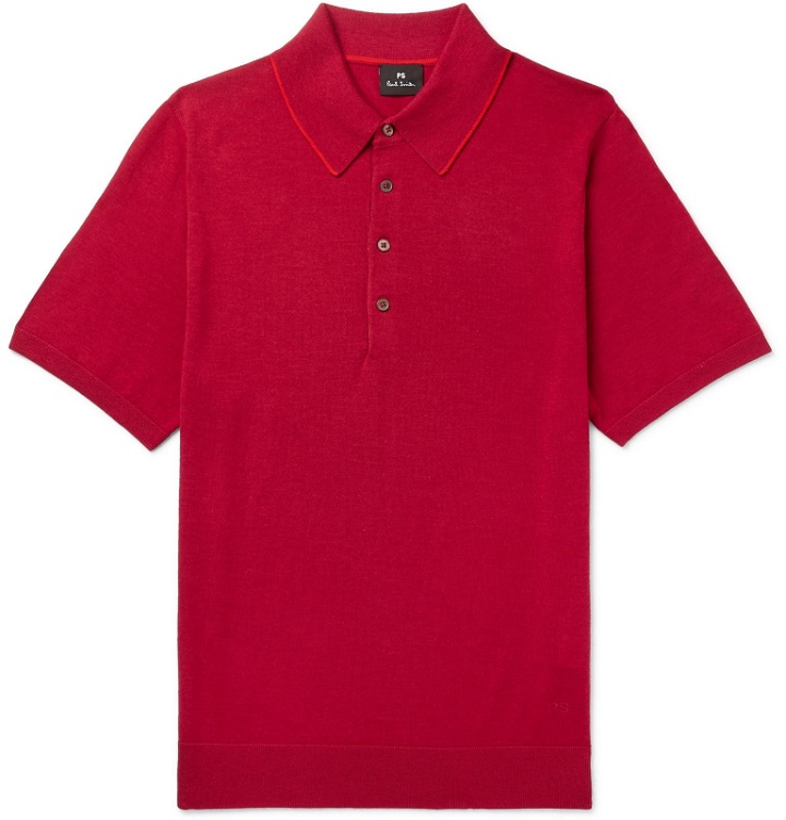 Photo: PS Paul Smith - Contrast-Tipped Merino Wool Polo Shirt - Red