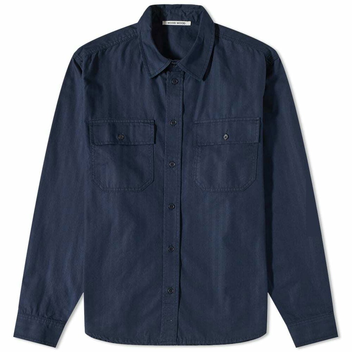 Photo: Wood Wood Men's Avenir Herringbone Shirt in Navy