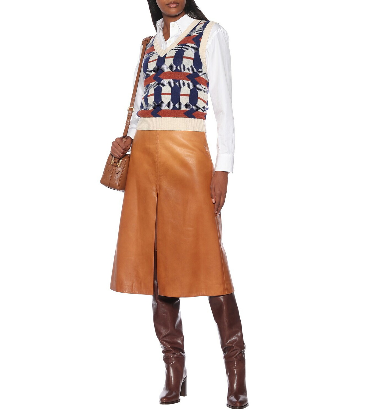 Prada Leather midi skirt