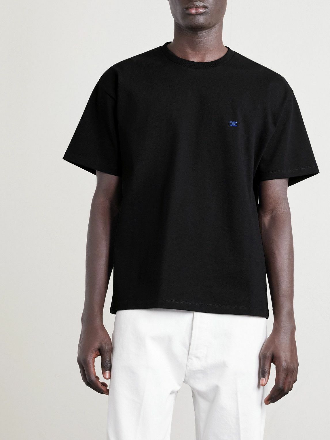 CELINE - Logo-Embroidered Cotton-Jersey T-Shirt - Black