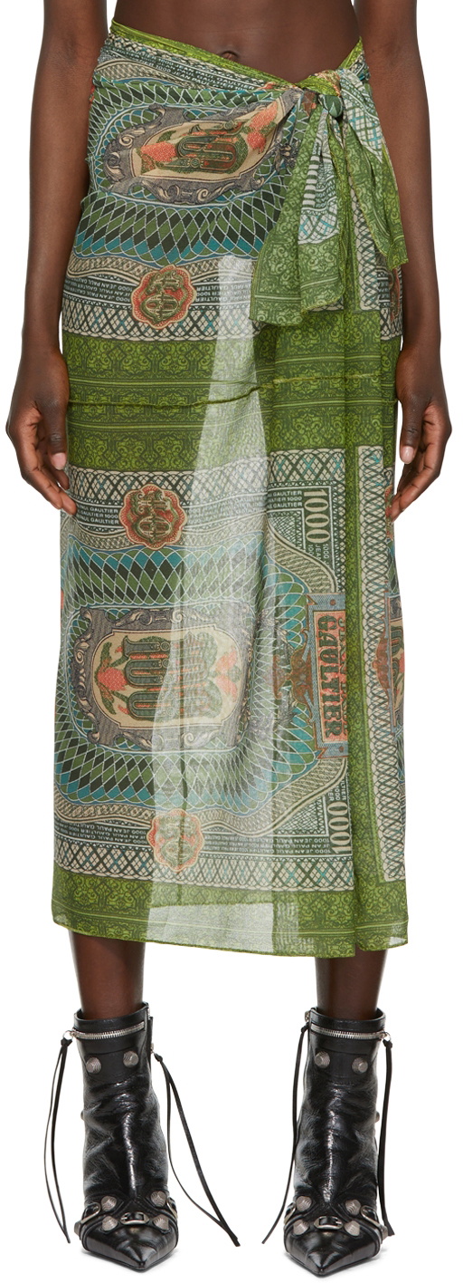 Jean Paul Gaultier Green Banknote Cover Up Midi Skirt Jean Paul