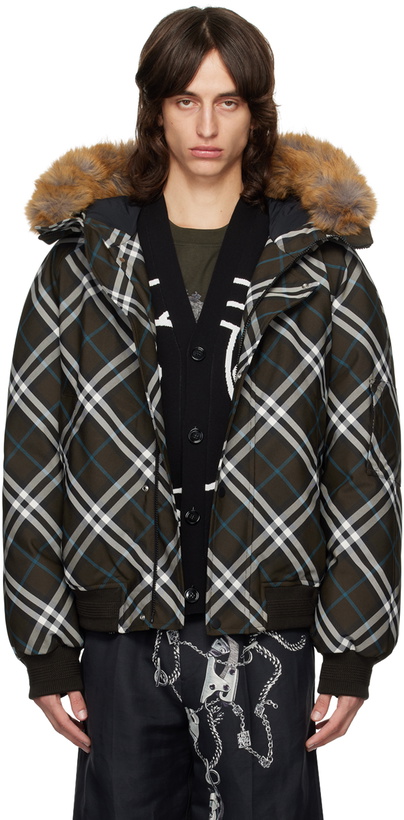 Photo: Burberry Brown Faux-Fur Trim Check Down Bomber Jacket
