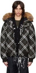 Burberry Brown Faux-Fur Trim Check Down Bomber Jacket