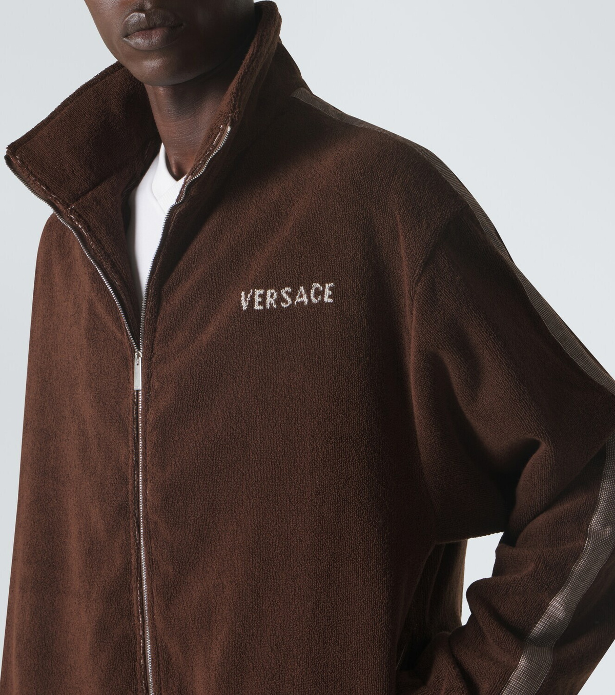 Versace Logo cotton terry zip-up sweatshirt
