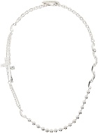 SWEETLIMEJUICE Silver Kamon Cross Mixed Chain Necklace