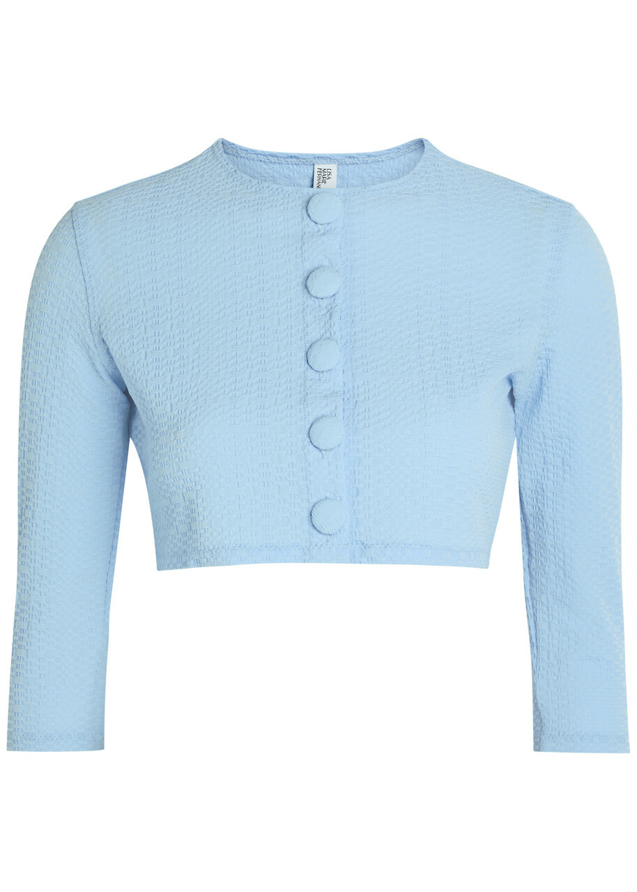 Lisa Marie Fernandez Textured Seersucker Cropped Swim Cardigan Light Blue