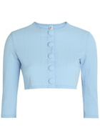 Lisa Marie Fernandez Textured Seersucker Cropped Swim Cardigan Light Blue