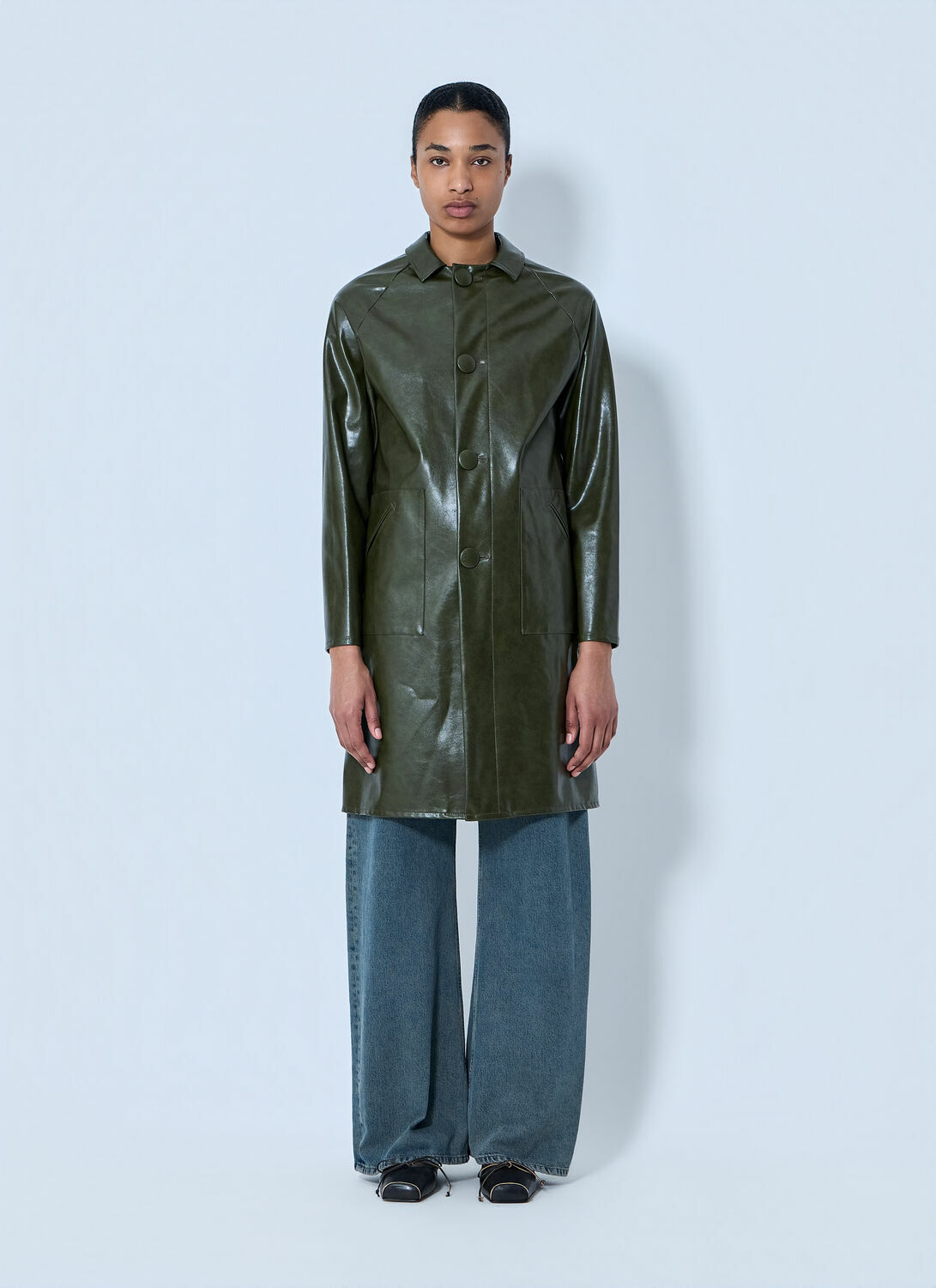 MM6 Maison Margiela Faux-Leather Button-Up Coat